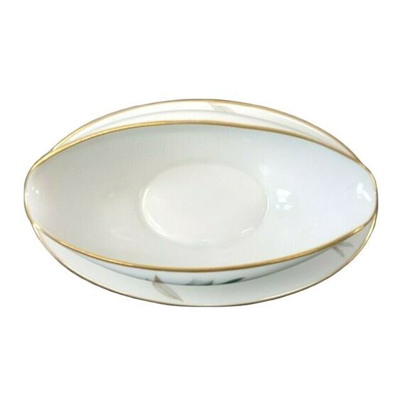 Noritake Canton 9" Gravy Boat with Attached Underplate Bamboo Asian China Japan - Picture 4 of 6